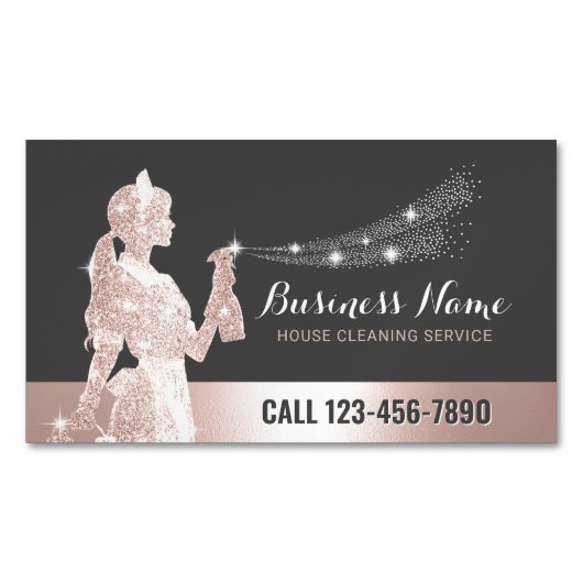 バラ金ゴールドメイド清掃サービスハウスキーピング マグネット名刺 (正面)