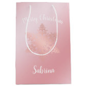 バラ金ゴールドメエレガントリークリスマスの雪片 ミディアムペーパーバッグ (正面)