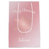 バラ金ゴールドメエレガントリークリスマスの雪片 ミディアムペーパーバッグ (裏面)