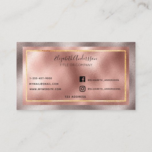 バラ金ゴールドメタリックエレガントビジネスソーシャルメディア 名刺 (裏面)