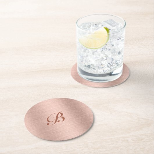 バラ金ゴールドメタリックテクスチャモノグラム ラウンドペーパーコースター (インサイチュ)