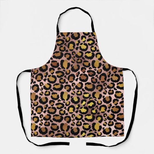 バラ金ゴールドメタリックヒョウ斑点ファー エプロン (正面)