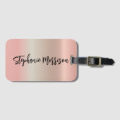 バラ金ゴールドメタリックミニマリストシックトレンディースクリプト ラゲッジタグ (正面横)