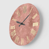 バラ金ゴールドメタリックミニマルローマ数字赤面 ラージ壁時計 (傾斜)