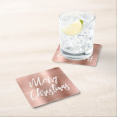 バラ金ゴールドメタリックメリークリスマス書道 スクエアペーパーコースター (インサイチュ)