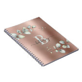 バラ金ゴールドメタリックユーカリ植物性モノグラム ノートブック (右側)