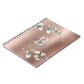 バラ金ゴールドメタリックユーカリ植物性モノグラム ノートブック (左側)