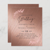 バラ金ゴールドメタリックルックバジェット結婚式の招待 (正面/裏面)