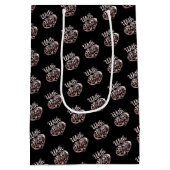 バラ金ゴールドメタリックルックバレンタインハートラブブラック ミディアムペーパーバッグ (裏面)