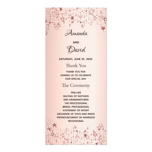 バラ金ゴールドメタリック星結婚式 ラックカード (正面)