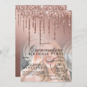 バラ金ゴールドメタルグリッタードリップス写真キンセアニラ 招待状 (正面/裏面)