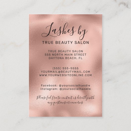 バラ金ゴールドメタルラッシュエクステンションアフターケアアイコン 名刺 (裏面)