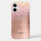 バラ金ゴールドメタル、グリッター、スクリプト名およびモノグラム Case-Mate iPhoneケース (裏面)
