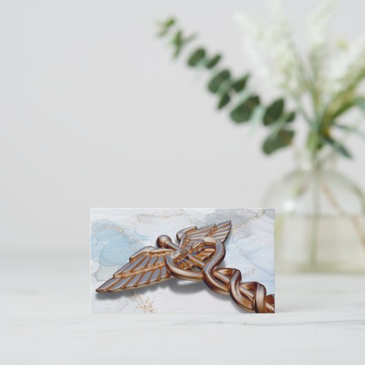 バラ金ゴールドメディカルカドゥセウス銅高級大理石 名刺 (スタンド正面)