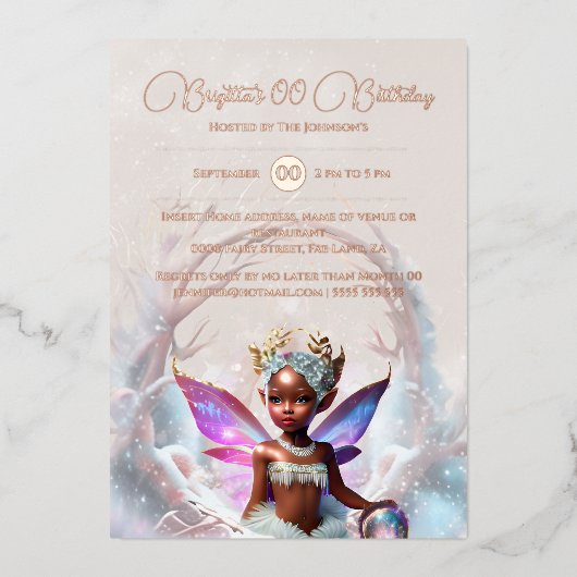 バラ金ゴールドメラニン妖精の冬のポーお洒落タル 箔招待状 (正面)