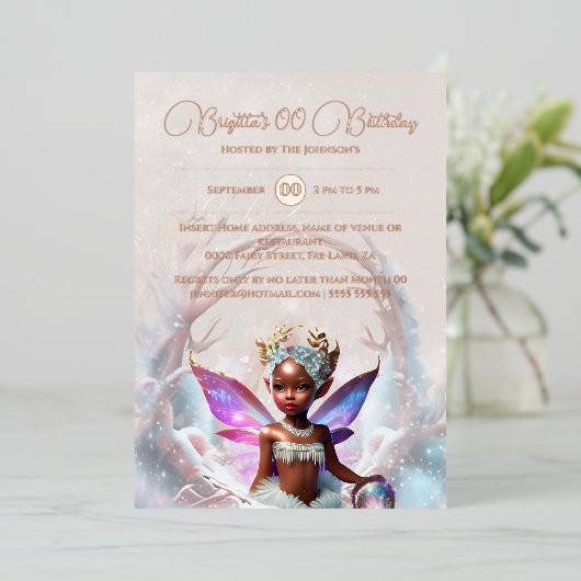 バラ金ゴールドメラニン妖精の冬のポーお洒落タル 箔招待状 (立ち正面)