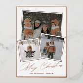 バラ金ゴールドメリークリスマススクリプト3写真コラージュ 箔シーズンカード (正面)
