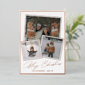 バラ金ゴールドメリークリスマススクリプト3写真コラージュ 箔シーズンカード (立ち正面)