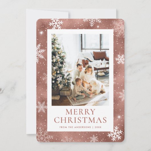 バラ金ゴールドメリークリスマススノーフレーク雪写真 シーズンカード (正面)