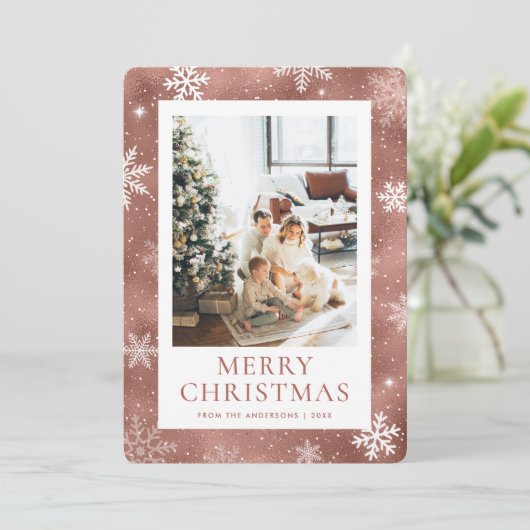 バラ金ゴールドメリークリスマススノーフレーク雪写真 シーズンカード (スタンド正面)