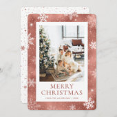 バラ金ゴールドメリークリスマススノーフレーク雪写真 シーズンカード (正面/裏面)