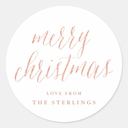 バラ金ゴールドメリークリスマスホリデーステッカー ラウンドシール (正面)