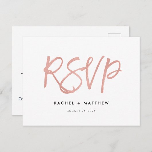 バラ金ゴールドモダンおとぎ話の結婚式RSVPポストカード ポストカード (正面/裏面)