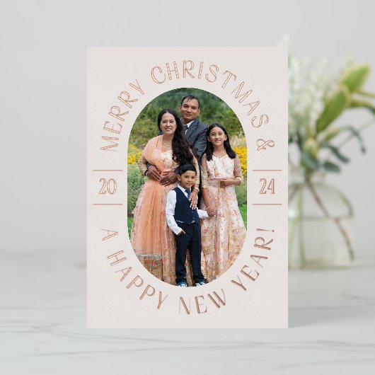 バラ金ゴールドモダンオクラシックバルフォトクリスマスカード 箔シーズンカード (立ち正面)