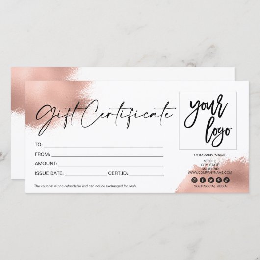 バラ金ゴールドモダンギフトカード証明書の追加ロゴ (正面/裏面)