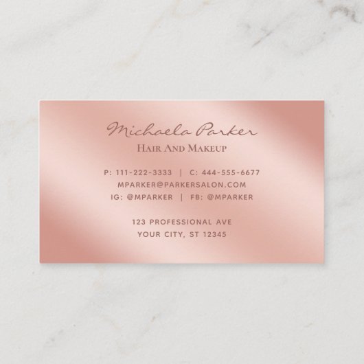 バラ金ゴールドモダングラムシグネチャーヘアメイクアップ 名刺 (裏面)