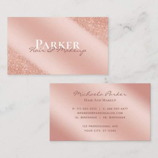 バラ金ゴールドモダングラムシグネチャーヘアメイクアップ 名刺 (正面/裏面)