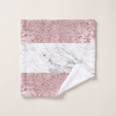 バラ金ゴールドモダングラムマーブル&グリッター装飾 バスタオルセット (ウォッシュタオル)