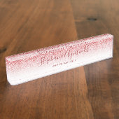 バラ金ゴールドモダングリッターグラデーションスクリプト デスクネームプレート (側面)