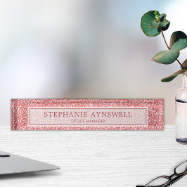 バラ金ゴールドモダングリッター デスクネームプレート