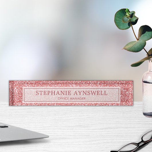 バラ金ゴールドモダングリッター デスクネームプレート