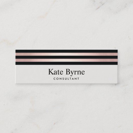 バラ金ゴールドモダンストライプのサロンスタイリスト スキニー名刺 (正面)