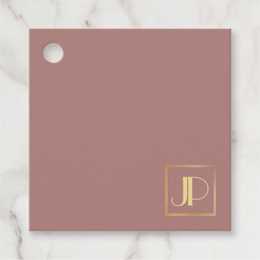 バラ金ゴールドモダンテンプレートエレガント金ゴールドモノグラム フェイバータグ (正面)