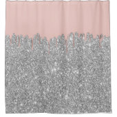 バラ金ゴールドモダンドリップシルバーグリッターバックグラウンド シャワーカーテン (正面)