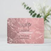 バラ金ゴールドモダンピンクグラムマーブルRSVP返信 出欠カード (スタンド正面)