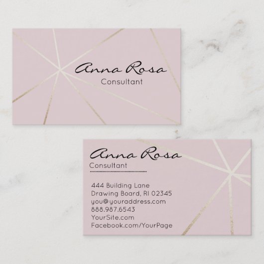 *~*バラ金ゴールドモダンフォイルトレンディーピンク幾何学模様 名刺 (正面/裏面)