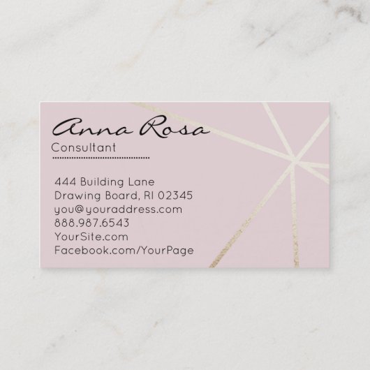 *~*バラ金ゴールドモダンフォイルトレンディーピンク幾何学模様 名刺 (裏面)