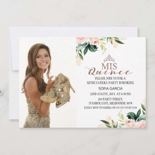 バラ金ゴールドモダンフローラフォトキンセアニェラ 招待状 (正面)