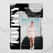 バラ金ゴールドモダンブラック30th誕生日パーティー写真 箔招待状 (正面)