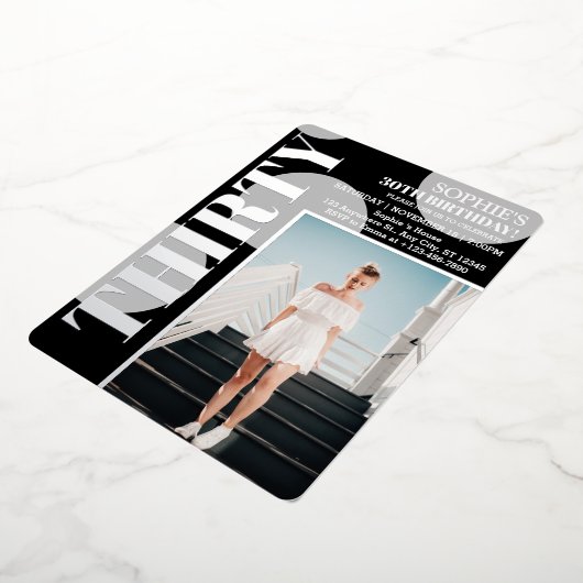 バラ金ゴールドモダンブラック30th誕生日パーティー写真 箔招待状 (回転した状態)