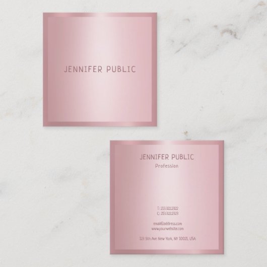 バラ金ゴールドモダンプロフェッショナルテンプレートエレガント スクエア名刺 (正面/裏面)