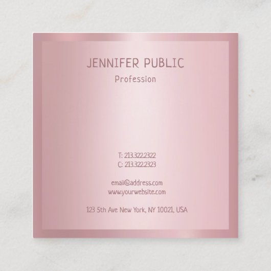 バラ金ゴールドモダンプロフェッショナルテンプレートエレガント スクエア名刺 (裏面)