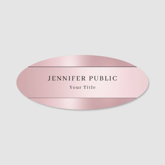 バラ金ゴールドモダンミニマエレガントリストテンプレート楕円 名札 (正面)