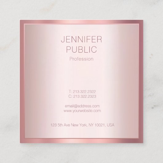 バラ金ゴールドモダンミニマエレガントリストテンプレート スクエア名刺 (裏面)