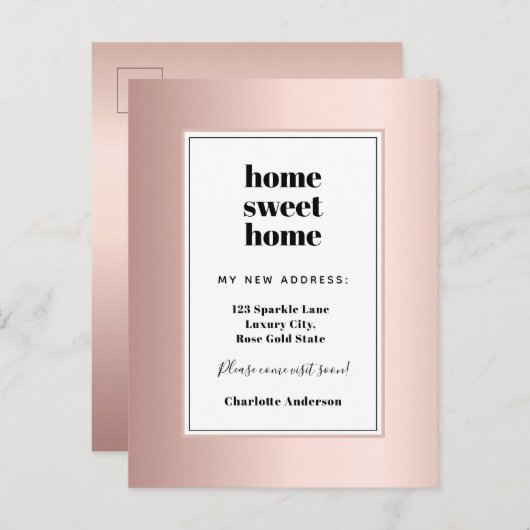 バラ金ゴールドモダンミニマリストのホームスイートホームムービング 案内ポストカード (正面/裏面)