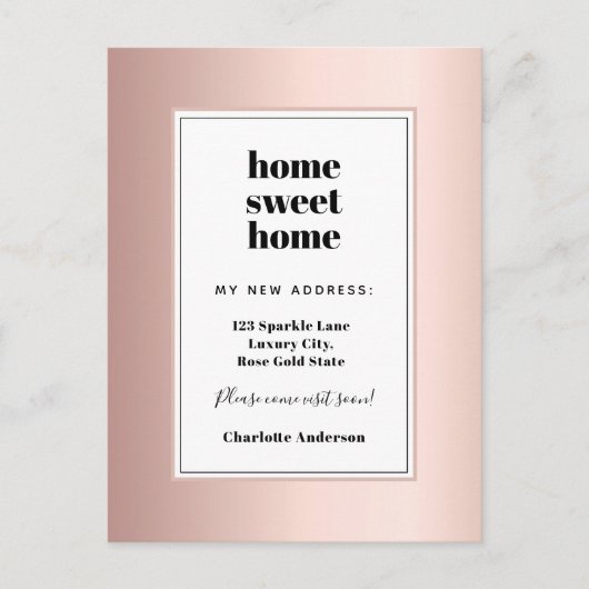 バラ金ゴールドモダンミニマリストのホームスイートホームムービング 案内ポストカード (正面)